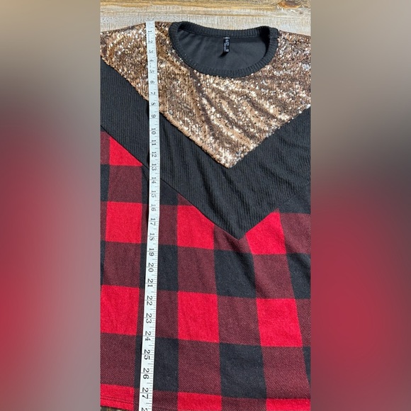 Glamorous Sequin Plaid Women's Sweater - Black and Red buffalo plaid - Picture 7 of 7